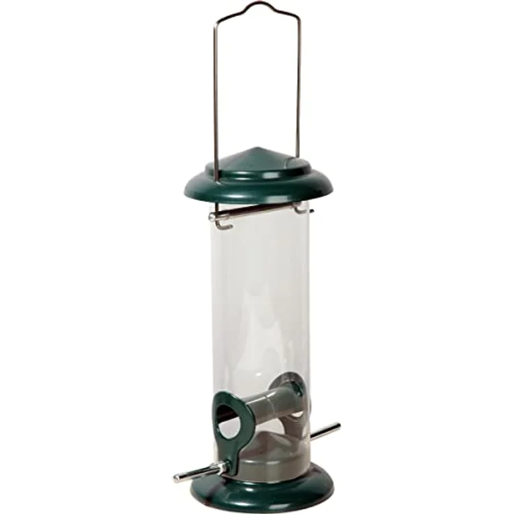 Transparente Futtersäule mit 2 Anflugstangen, Wildvogel-Futterstaton zum Aufhängen, 9,5 x 9,5 x 23 cm, Edelstahl – Bild 2