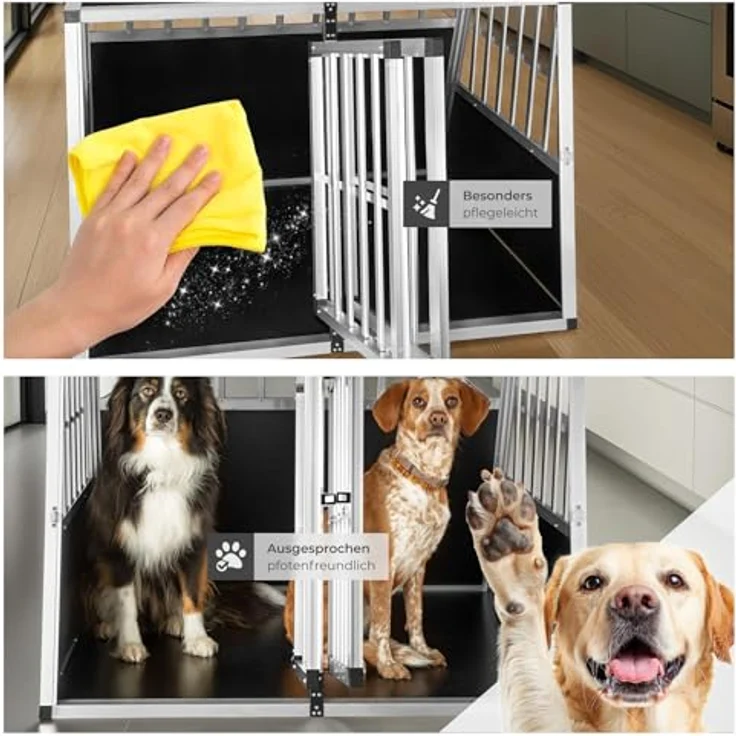 tectake® Hundebox trapezförmig, Aluminium Hundetransportbox für Auto und Zuhause, Double, 104 x 90,5 x 69 cm, optimale Frischluftzufuhr, leicht zu reinigen – Bild 5