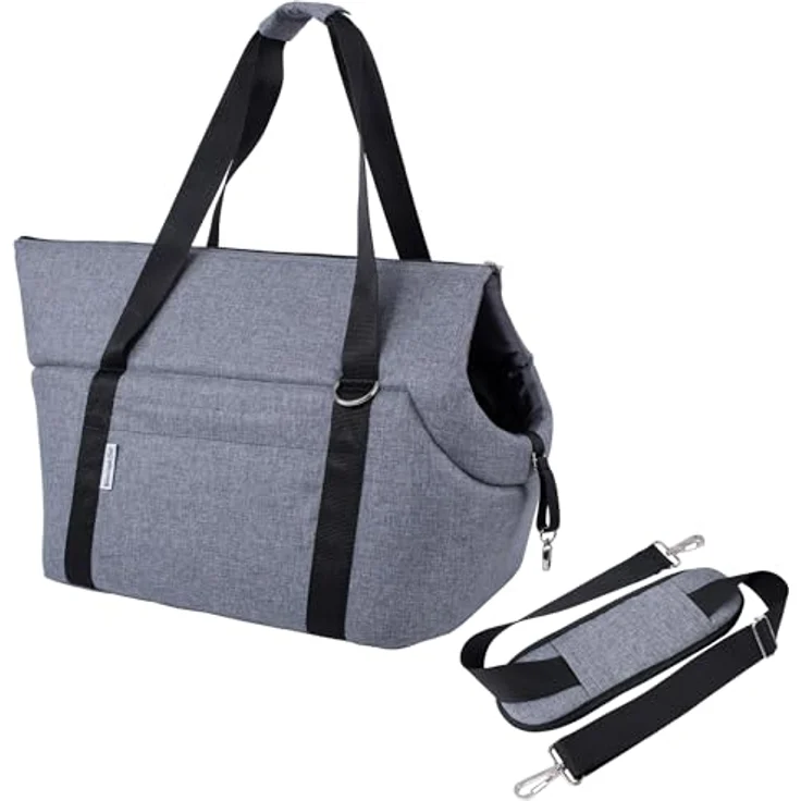 BOUTIQUE ZOO Hundetragetasche XL – große Transporttasche für mittelgroße Hunde & Katzen bis 15 kg, faltbar, weich, waschbar, 52×35×39 cm, Grau – Bild 1