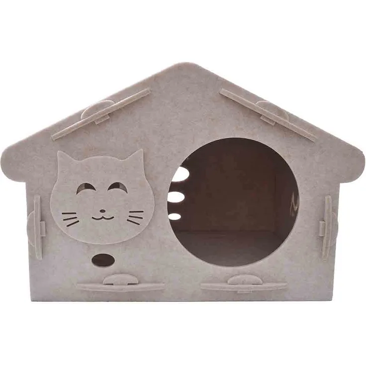 Aumüller Katzenhaus Feli, handgefertigte Katzenhöhle aus atmungsaktiver Filzwolle, dunkelgrau, 60x38x40 cm