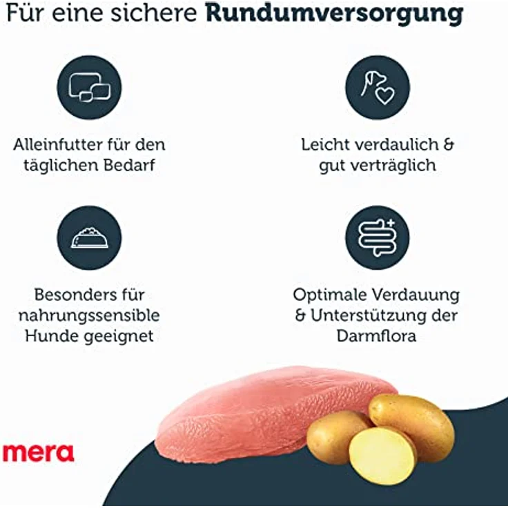 MERA Pure Sensitive Truthahn & Kartoffeln, Trockenfutter für ausgewachsene Hunde, getreidefrei mit 25% frischem Fleisch, 4 kg – Bild 3