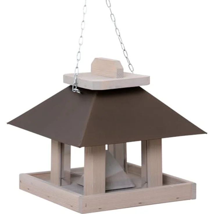 Siena Garden Vogelfutterhaus Luna, modernes Vogelhaus mit Futtersilo und Stahlblechdach, 26x26x24 cm, Kiefer FSC 100% – Bild 2