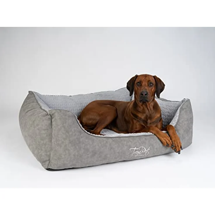 TrendPet VitaBed Style - Orthopädisches Hundebett mit 5 cm Memory Foam, Kunstleder grau, flauschiger Innenraum (120x100cm) – Bild 2