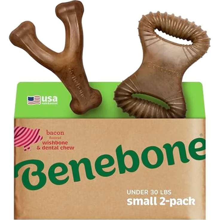 Benebone 2-Pack Indestructible Dental Chew/Wishbone für aggressive Kauer, langlebig mit echtem Bacon-Geschmack, für kleine Hunde, Made in the USA – Bild 1