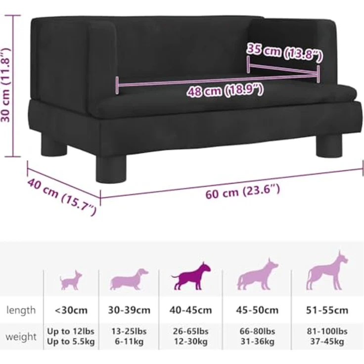 vidaXL Hundematratze - Samt (100 % Polyester), massives Kiefernholz, geeignet für kleine Hunde, 60 x 40 x 30 cm, schwarz – Bild 4