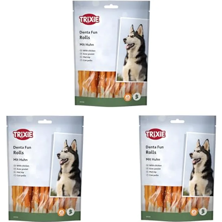 Trixie Denta Fun Rolls mit Huhn, Kausnack für Hunde zur Unterstützung der Zahnpflege, Sparpaket 120 Stück, ca. 12 cm (960 g)