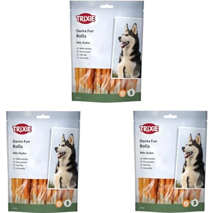 Trixie Denta Fun Rolls mit Huhn, Kausnack für Hunde zur Unterstützung der Zahnpflege, Sparpaket 120 Stück, ca. 12 cm (960 g) – Bild 1