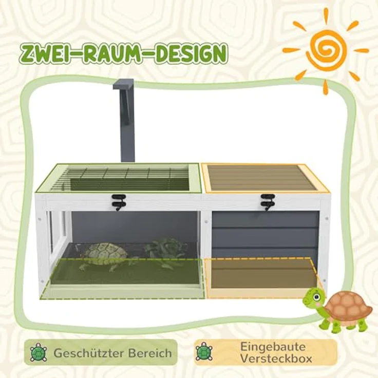 PawHut Schildkrötenhaus aus Holz, Schildkrötengehege mit Sichtfenster, aufklappbarem Deckel, inkl. Lampenfassung, grau, für Reptilien und Eidechsen – Bild 3