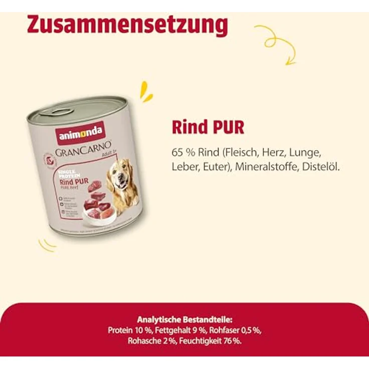 animonda GranCarno Single Protein Rind pur, Hunde-Nassfutter in 6x800g, hergestellt in Deutschland – Bild 5