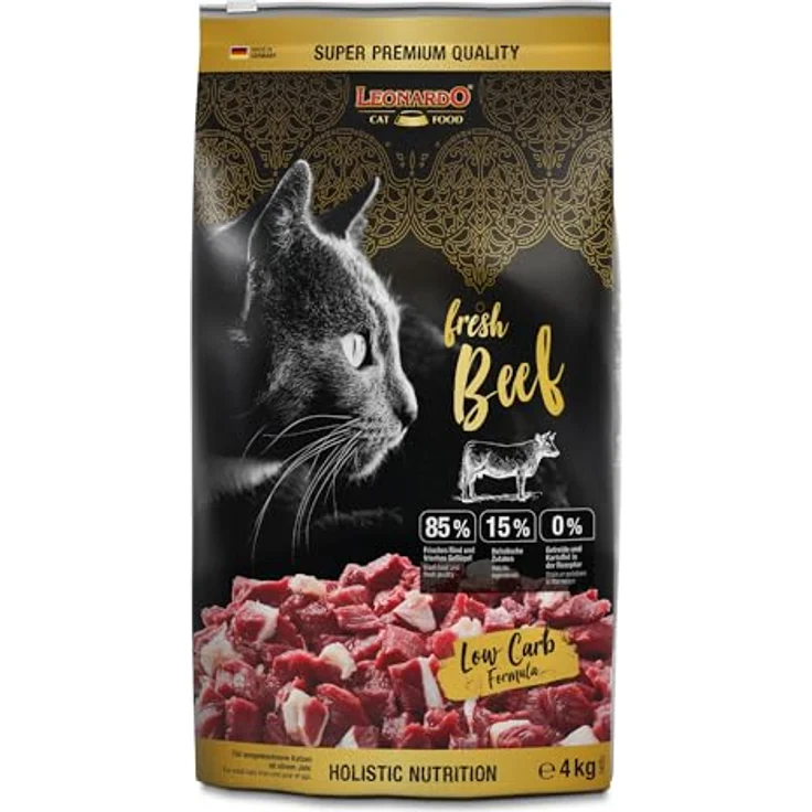 LEONARDO fresh Beef & Poultry, Trockenfutter mit 85% Frischfleisch für Katzen, 4kg, alleinfuttermittel für erwachsene Katzen ab 1 Jahr – Bild 1