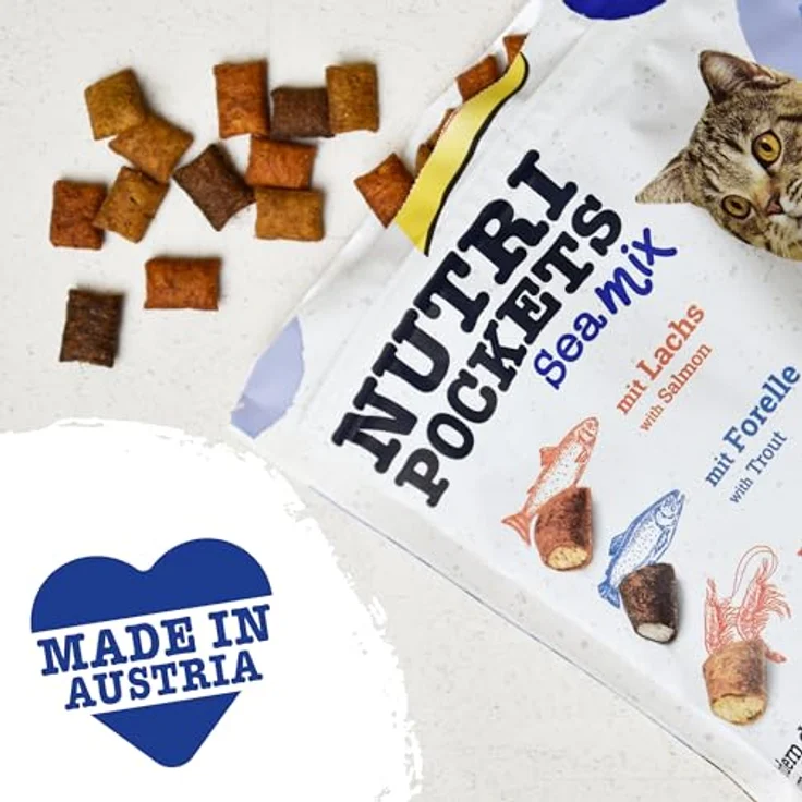 GimCat Nutri Pockets Sea Mix, knuspriger Katzensnack mit cremiger Füllung, Lachs, Forelle und Shrimps, 150 g – Bild 4