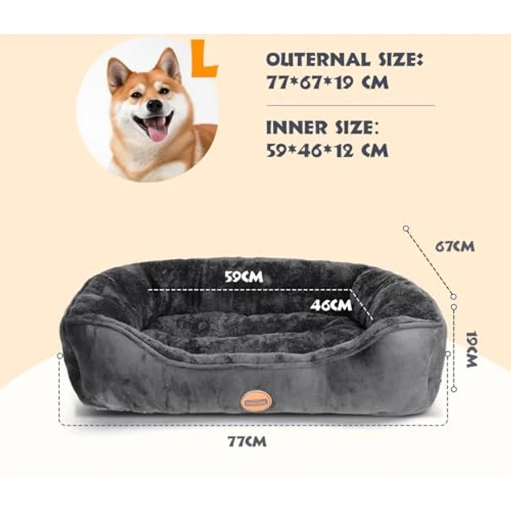 Nobleza Hundebett für Mittelgroße Hunde, Rutschfestes Hundekorb mit Superweicher Faserfüllung, Waschbar, Schwarz, 77x67cm – Bild 3