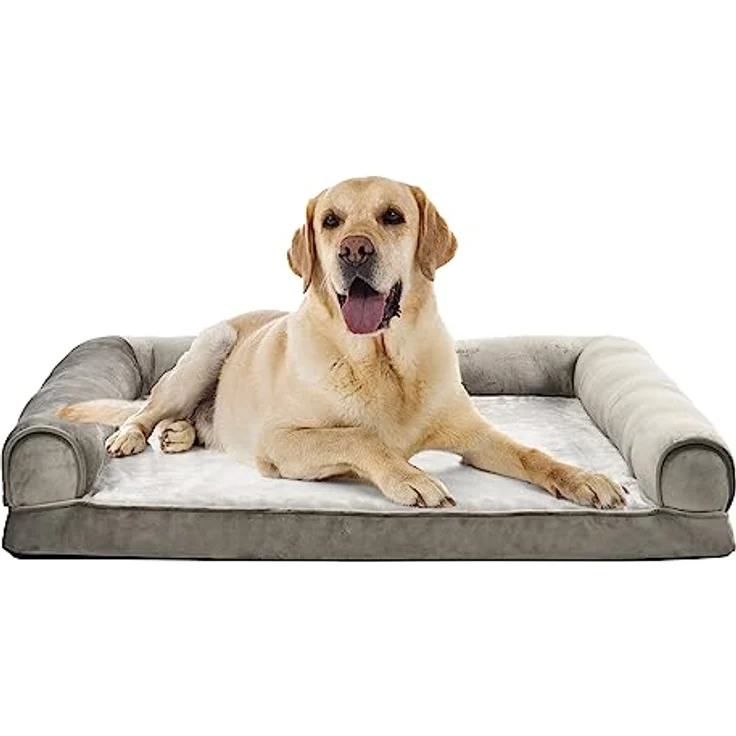Amazon Basics Großes U-förmiges Hundebett/Sofa aus Schaumstoff mit abnehmbarem, waschbarem Bezug, Taupe, 91 x 69 x 17 cm – Bild 2