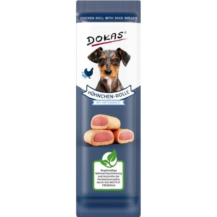 DOKAS Hühnchen-Rolle mit Entenbrust, getreidefreies Hunde-Trockenfutter, 1 x 10g