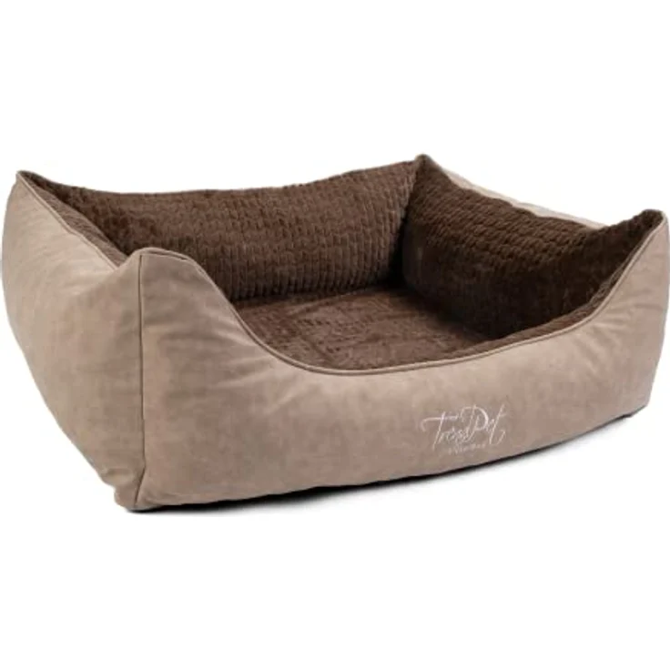 TrendPet VitaBed Style, Orthopädisches Hundebett mit 5 cm Memory Foam, Kunstleder außen und flauschig innen, 100x90cm, Braun – Bild 1