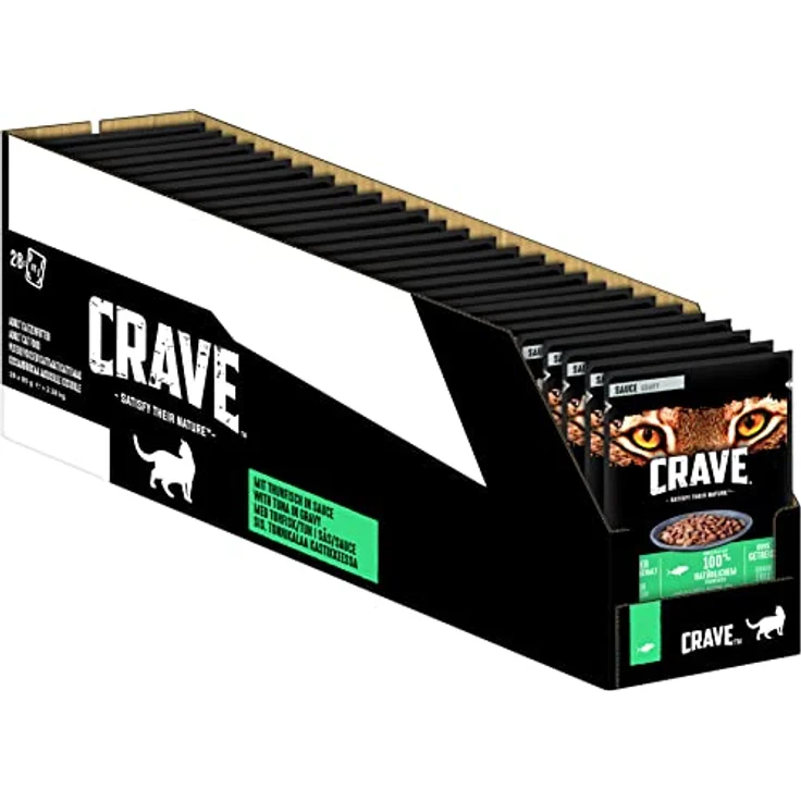 CRAVE Katze Portionsbeutel mit Thunfisch in Sauce, 28 x 85g, ausgewogen und leicht verdaulich – Bild 1
