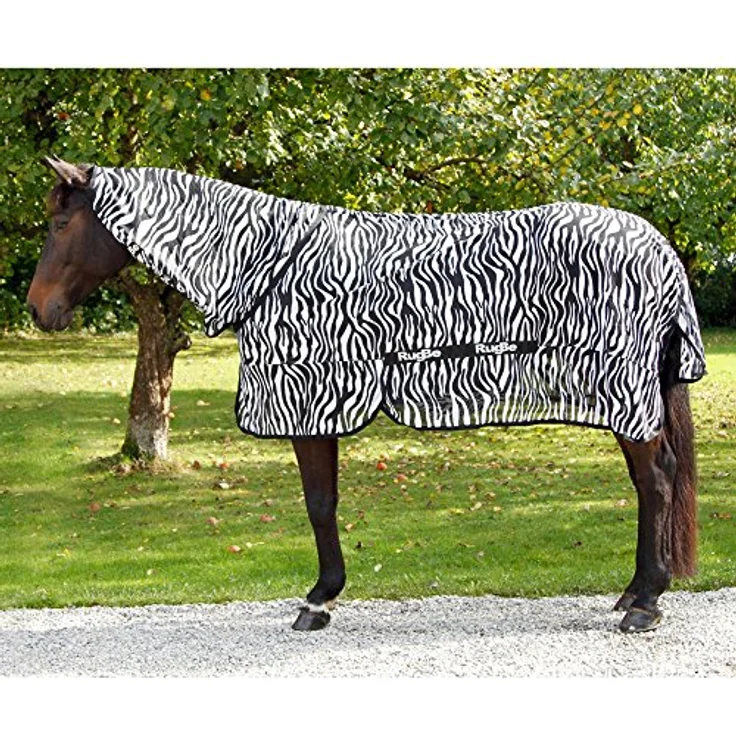 KERBL RugBe Zebra Fliegendecke, Ekzemerdecke mit Halsteil und Bauchlatz, 155 cm, optimaler Insektenschutz – Bild 2