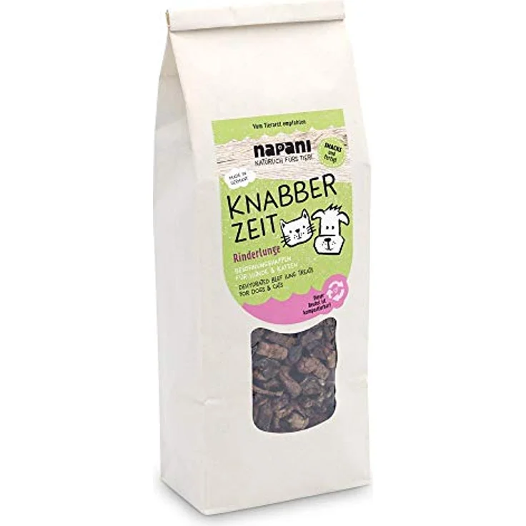 napani Knabber Zeit Rinderlunge, getrocknete Hunde- und Katzenleckerlis, getreidefrei & glutenfrei, 300g – Bild 1