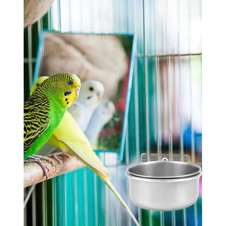 QWORK® 2er-Set Edelstahl Vogel Futternapf zum Einhängen, Rost- und korrosionsfest, für Papageien und Kleintiere, 10x4.5 cm – Bild 4