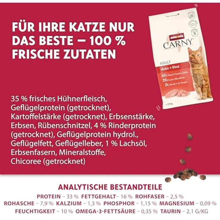 Animonda Carny Trockenfutter Katze Adult Huhn und Rind, 350 g, knuspriges Futter ohne Getreide, mit frischen Proteinen, ideal für sensible Katzen – Bild 4