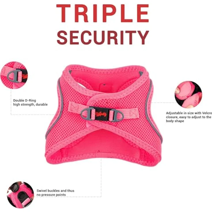 Tailpetz Air-Mesh Brustgeschirr für kleine und mittelgroße Katzen und Hunde – Weich, Atmungsaktiv, Strapazierfähig, Neonpink, XL (Brustumfang 66–70cm) – Bild 3