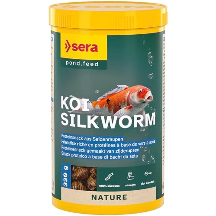 sera Koi Silkworm Nature 1000 ml, Hauptfutter für Koi ab 15 °C, natürlicher Leckerbissen Seidenraupen – Bild 1