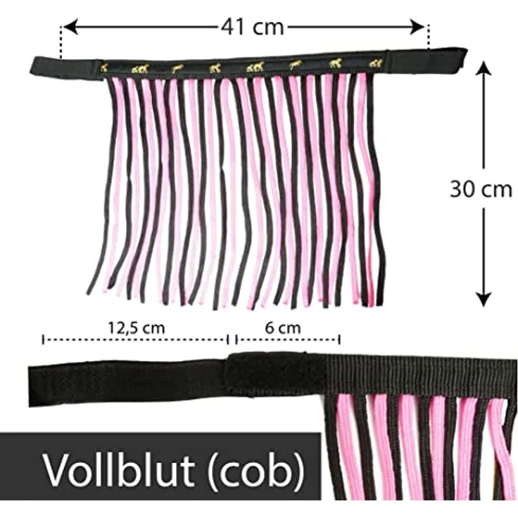 Pferdelinis Fliegenfransen Fliegenmaske mit Fransen & Klettverschluss, effektiver Insektenschutz für Shetty, Pony, Cob, Warmblut, Schwarz-Pink – Bild 4