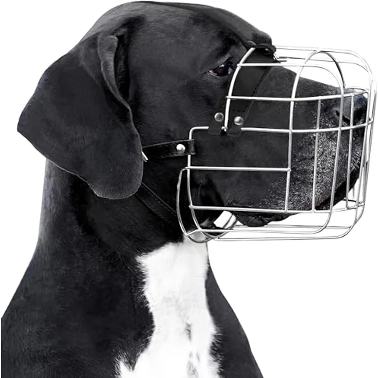 BRONZEDOG Verstellbarer Hundemaulkorb, Robuster PVC/Metalldrahtkorb für Große Hunde, Atmungsaktiv und Trinkfähig mit Lederbändern, Ideales Trainingstool, Verhindert Beißen, Edelstahl