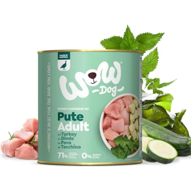 WOW Adult 6 x 800 g Pute, Hunde-Nassfutter mit hohem Fleischanteil, getreidefrei und ohne Zuckerzusatz