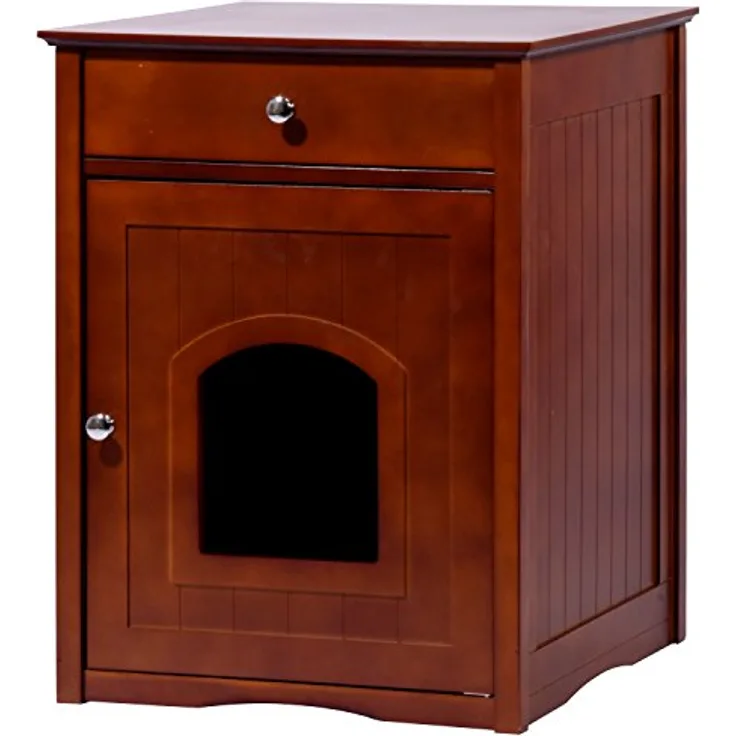 dobar Katzenschrank "Mohrle", Massivholz Katzenhaus mit Schublade für Katzenklo, 52 x 48 x 63 cm, Braun, extra Stauraum und Haken für Utensilien