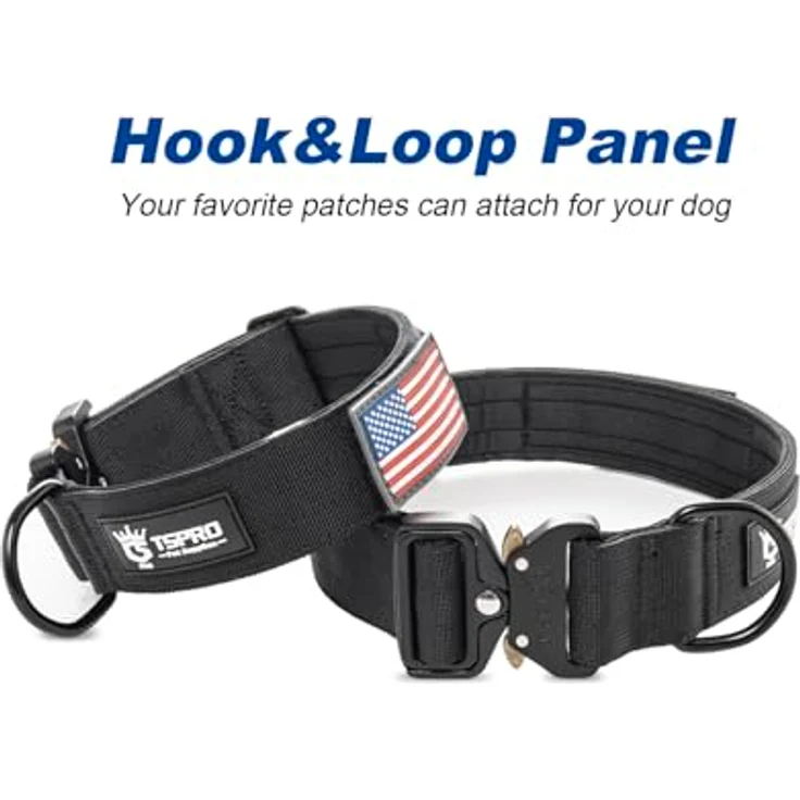 TSPRO Premium Hundehalsband, Dickes verstellbares taktisches Halsband mit Schnellverschluss Metallschnalle für mittelgroße bis große Hunde, Schwarz, Größe M – Bild 3