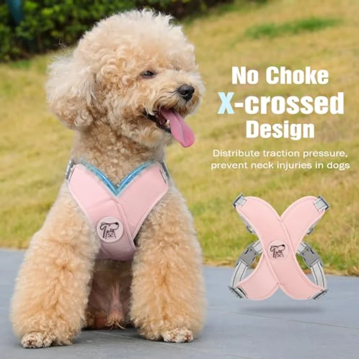 Pawaboo X-Rahmen Hundegeschirr mit Hundeleine Set, Verstellbares Anti Zug Anti-Erstickung Brustgeschirr für Kleine und Mittelgroße Hunde, Atmungsaktive Weste (M, Rosa) – Bild 3