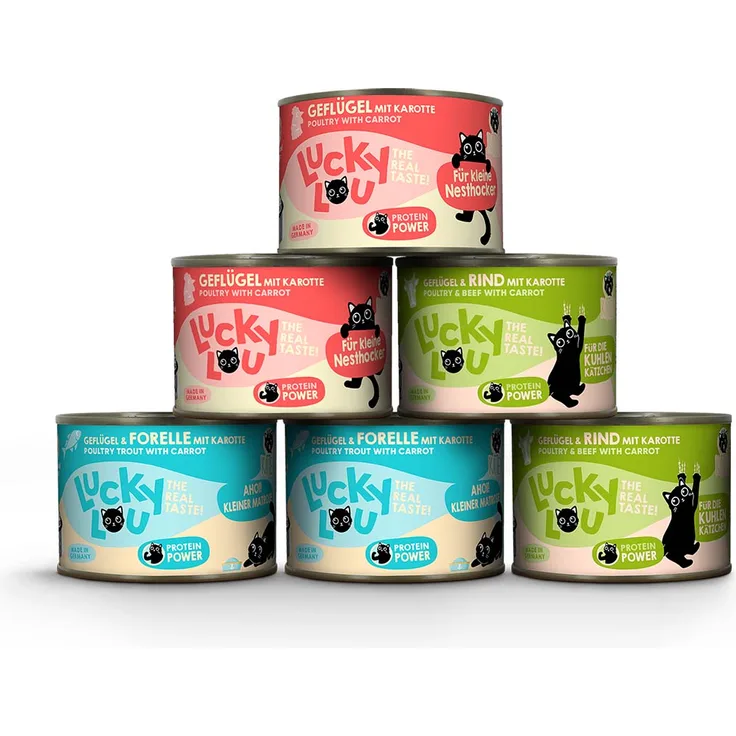 Lucky Lou Lifestage Kitten Multipack, Katzen-Nassfutter ohne Getreide und Zuckerzusatz, 6x200g