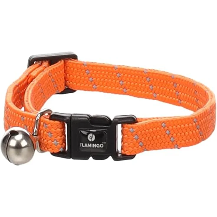 Flamingo Katzenhalsband Kitten Elza, elastisches Nylon reflektierend, 15–22 cm, orange mit Glöckchen – Bild 2