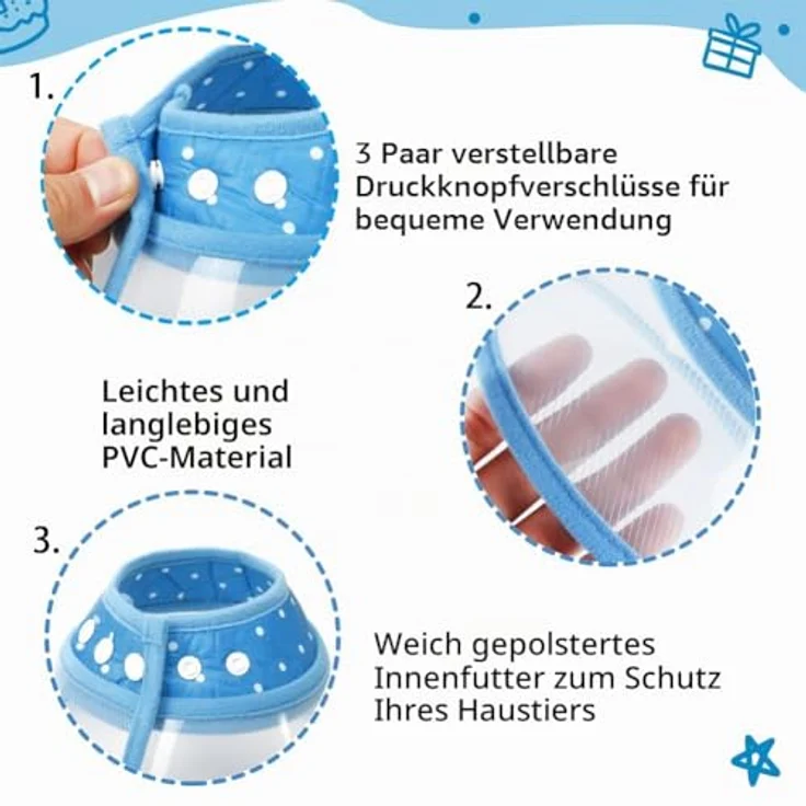 Vivifying Haustier Halskrause, Schutzkragen für Welpen, kleine Hunde und Katzen, verstellbar 20-24.5 cm, leichtes PVC-Material, Blau-L – Bild 2