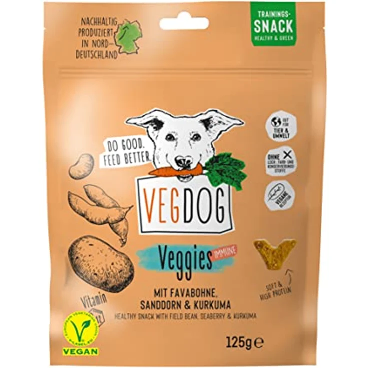 VEGDOG Veggies Immune, hypoallergener Hundesnack (10 x 125 g) | Getreidefrei, veganer Trainingssnack für starkes Immunsystem mit Kartoffel und Sanddorn – Bild 3