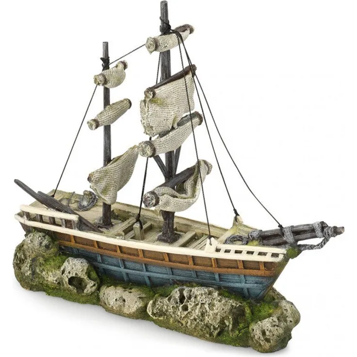 Europet-Bernina Aquariendeko Schiff mit Segeln, naturgetreue Aquariumdekoration aus ungiftigem Polyesterharz für Süß- und Meerwasseraquarien
