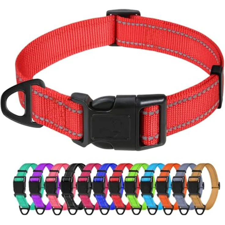 TagME Nylon Hundehalsband, Verstellbares Reflektierendes Hundehalsband mit Sicherheitsschnalle für kleine Hunde, Rot, 2.0 cm Breite – Bild 1