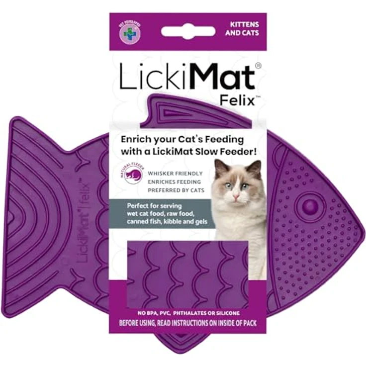 LickiMat Antischlingnapf Felix - Schleckmatte aus Naturgummi für Katzen - lila, mikrowellengeignet – Bild 2