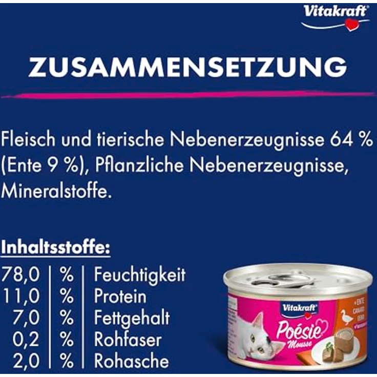 Vitakraft Poésie Mousse, Nassfutter Katze mit Ente, luftige Mousse, ohne Zucker und Getreide, 12x 85g – Bild 4