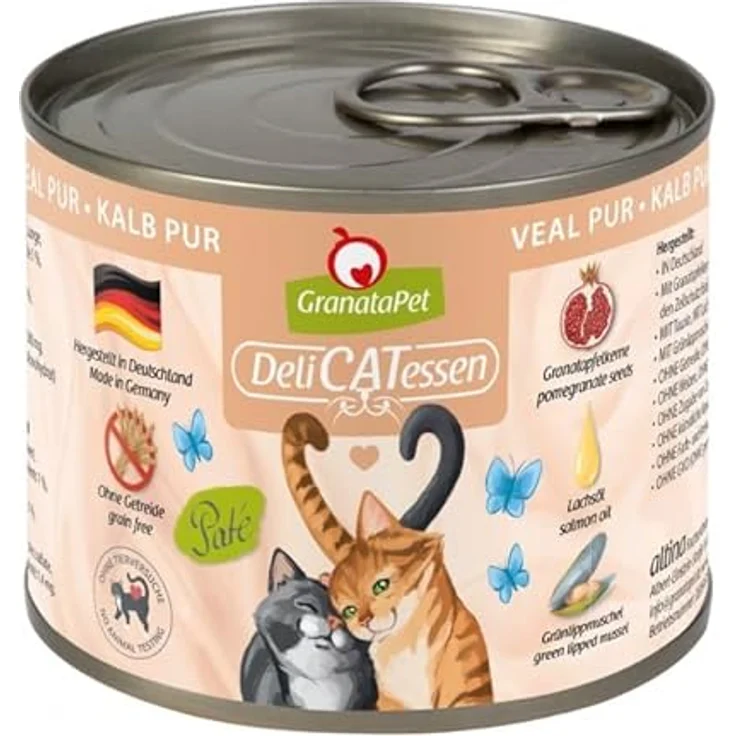 GranataPet DeliCATessen, Katzen-Nassfutter Kalb PUR, 6x200g, ohne Getreide, hoher Fleischanteil, mit Granatapfelkernen und wertvollen Ölen – Bild 2