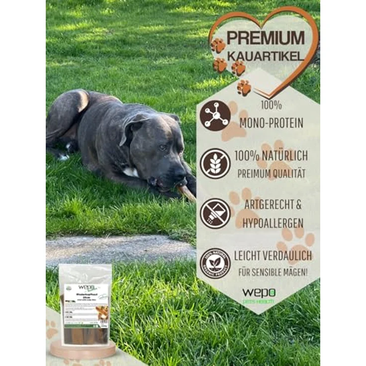 WEPO Rinderkopfhaut für Hunde groß 1kg - getrockneter Kausnack 20cm für natürliche Zahnreinigung, 100% naturbelassen, fettarm & proteinreich – Bild 3