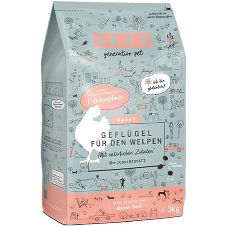 GRAU Trockenfutter für Hunde - Puppy mit Geflügel, glutenfrei, 3 kg Packung für Welpen