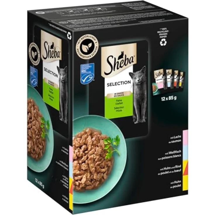 Sheba Selection in Sauce Feine Vielfalt (MSC) 12x85g, Katzenfutter mit Lachs, Weissfisch, Huhn und Rind, ohne künstliche Zusatzstoffe – Bild 2