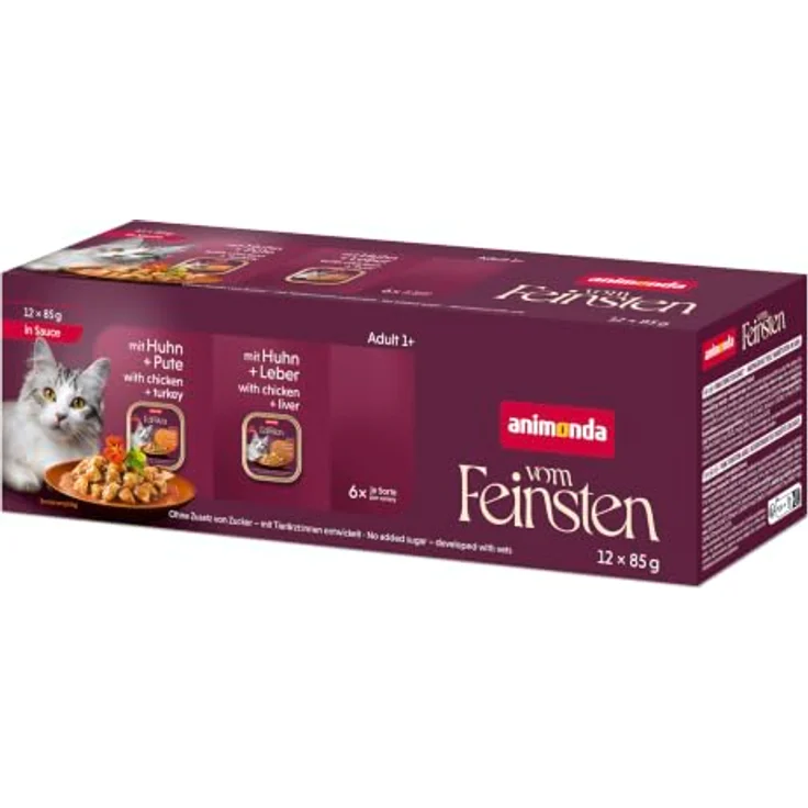 animonda Vom Feinsten Adult Geflügel Vielfalt in Sauce Mixpack, 12 x 85 g, hochwertiges Katzen-Nassfutter mit Huhn, Pute und Leber – Bild 1