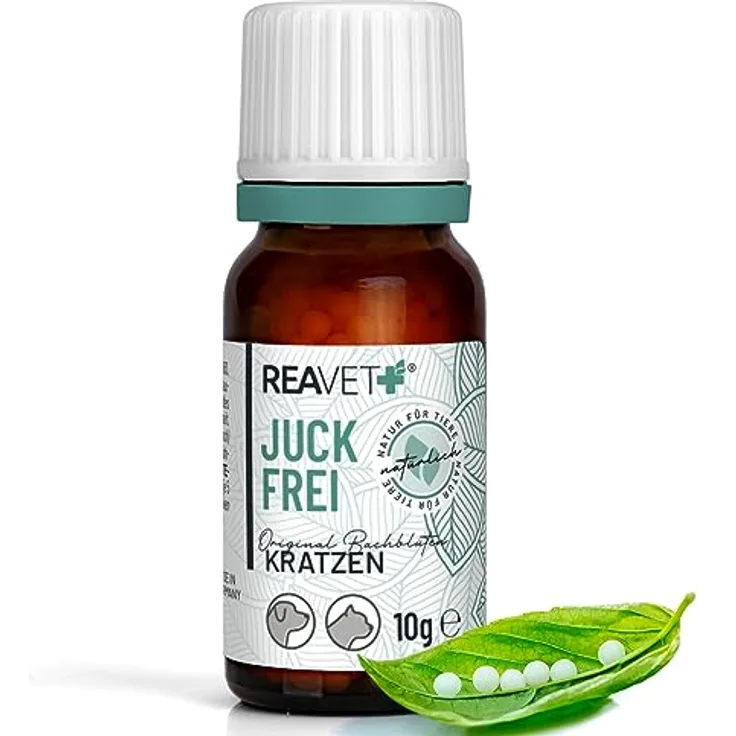 ReaVET Bachblüten Globuli für Hunde und Katzen, Juckfrei 10g, natürliche Unterstützung bei Juckreiz, Schuppen & Milbenbefall, nach Dr. Bach, made in Germany