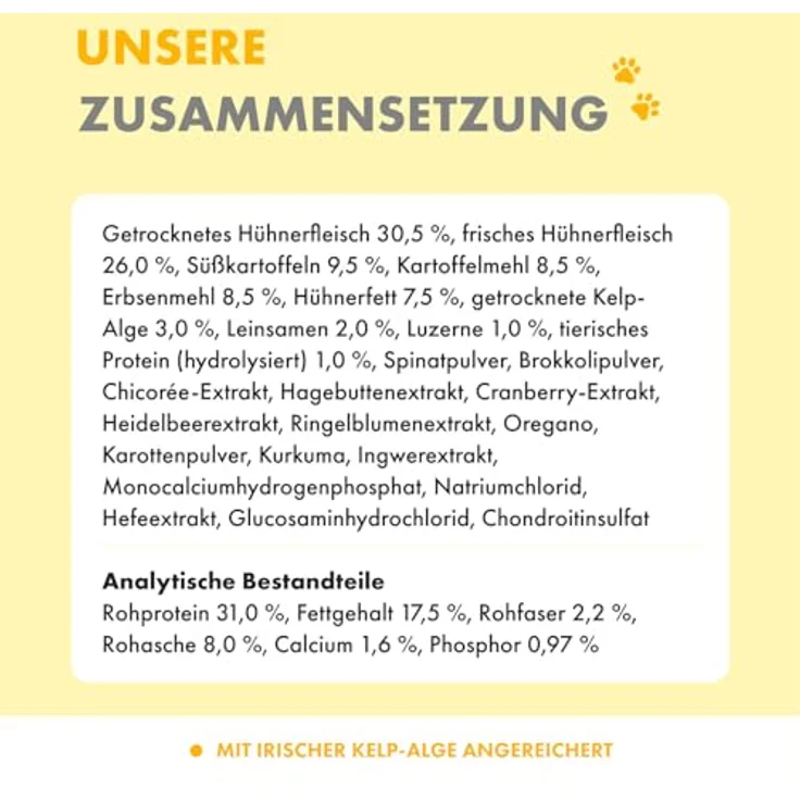 Irish Pure Premium Trockenfutter für Hunde, Getreidefrei, Hoher Fleischanteil (65% Huhn), Sensitiv, 1,5kg – Bild 4