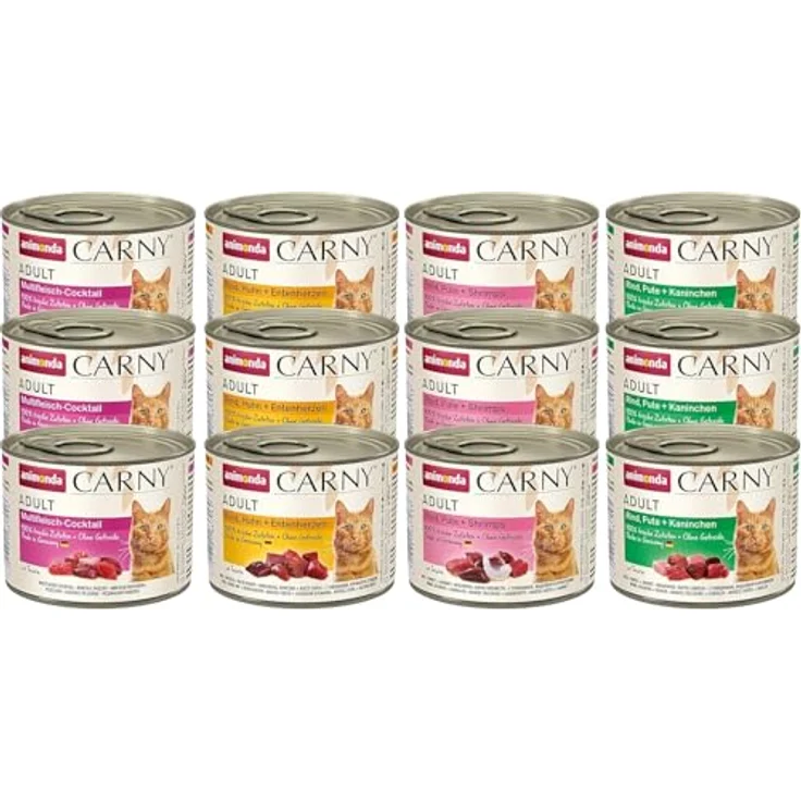 animonda Carny Adult Kräftige Variation, Katzennassfutter mit 100 % frischen, fleischlichen Zutaten, ohne Getreide und Zucker, 12 x 200 g – Bild 1