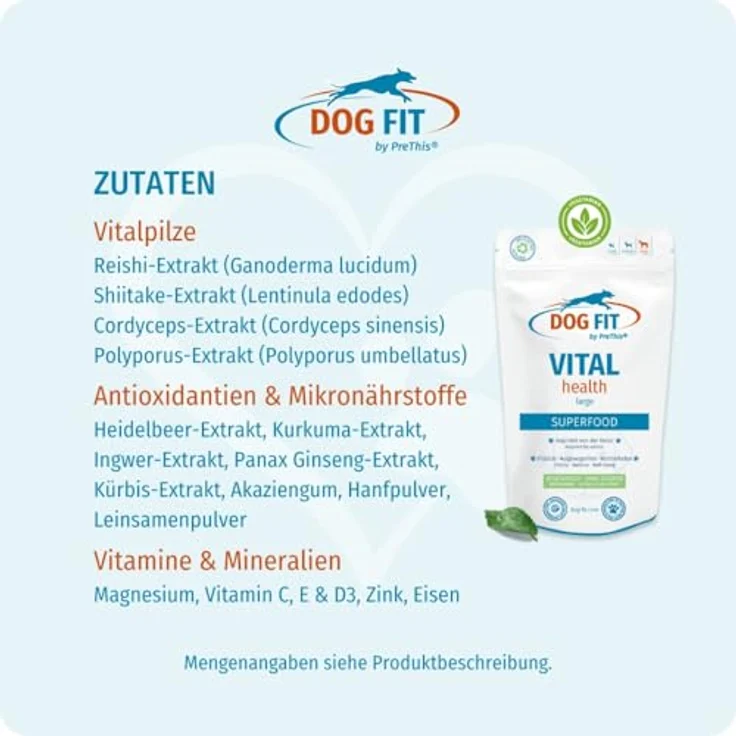 DOG FIT by PreThis® VITAL Health, Ganzheitliche Superfood-Kur für Hunde mit Vitalpilzen & Mikronährstoffen, hohe Reinheit, ohne Zusätze, Größe L (> 25 kg) – Bild 4