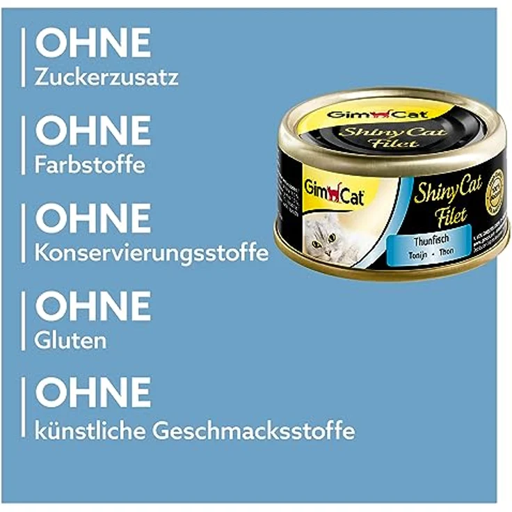 GimCat ShinyCat Filet Thunfisch, Katzenfutter mit 64% Thunfisch, ohne Zuckerzusatz, 48 Dosen (48 x 70 g) – Bild 4